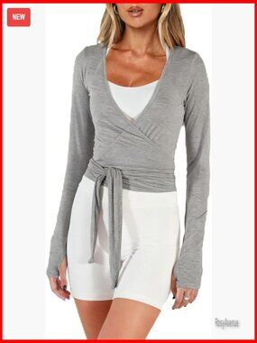 Women's Long Sleeve Wrap Top with Thumb Holes Yoga Pilates Ballet Tops